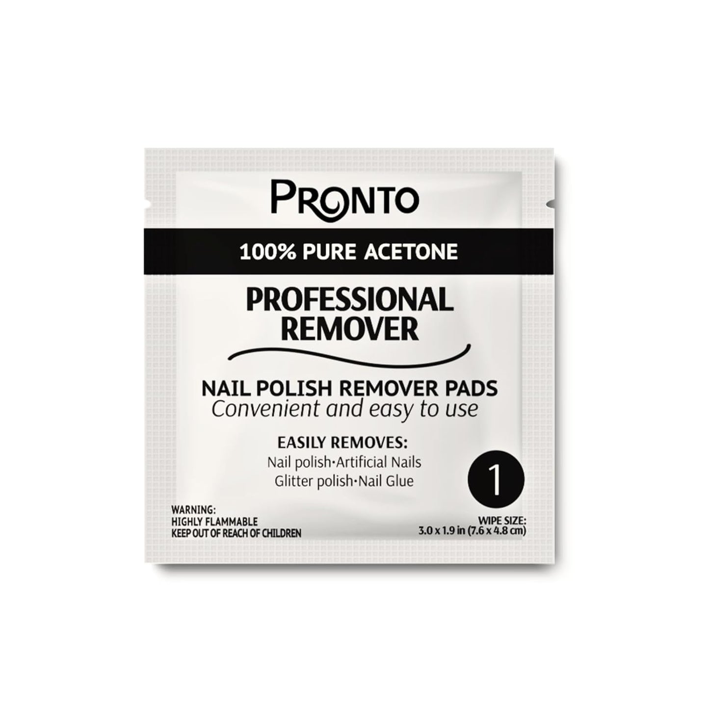 Pronto Acetone Nail Polish Remover Pads, 10 Pcs. Individually Wrapped Acetone Wipes, Pure Acetone Wipes Remover For Salon & Home - Quick Polish Nail Soak Pads
