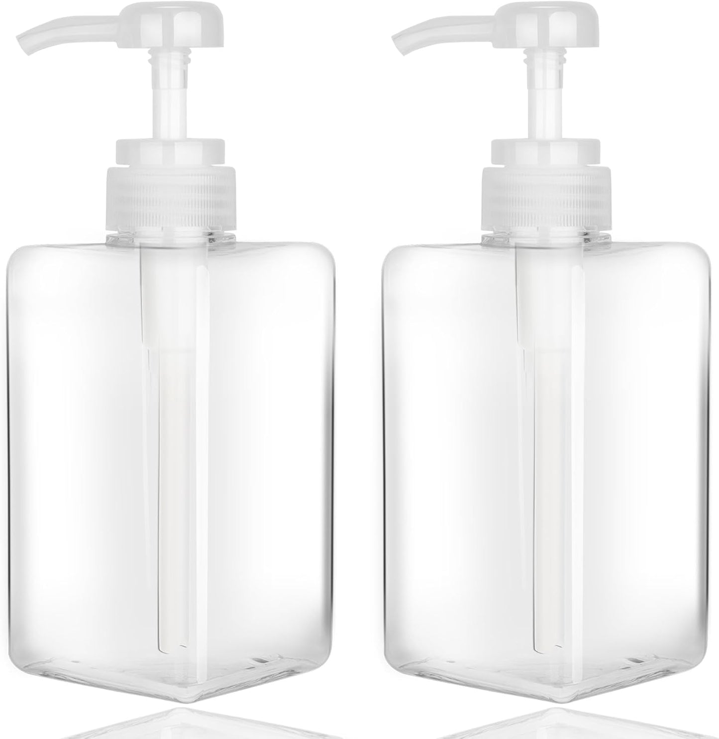 450ml (15.2oz) Pump Bottle Dispenser Jansburg 2Pack Refillable Square Plastic Lotion Dispenser Empty Lotion Pump Bottle for Essential Oil Soap Lotion Shampoo, Bathroom/Kitchen/Travel Clear