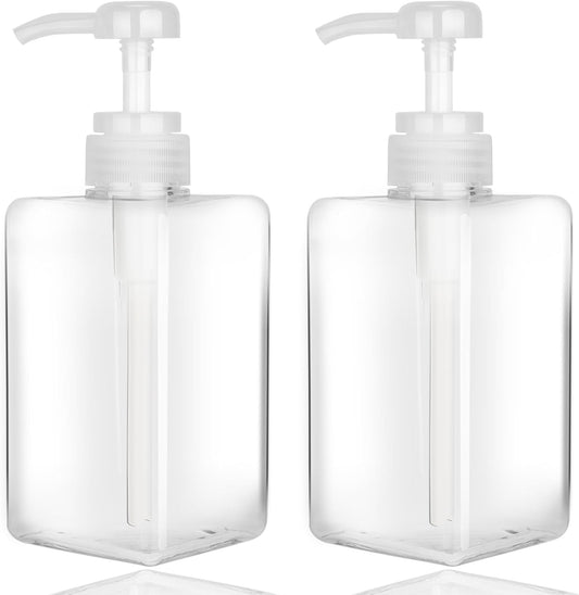 450ml (15.2oz) Pump Bottle Dispenser Jansburg 2Pack Refillable Square Plastic Lotion Dispenser Empty Lotion Pump Bottle for Essential Oil Soap Lotion Shampoo, Bathroom/Kitchen/Travel Clear