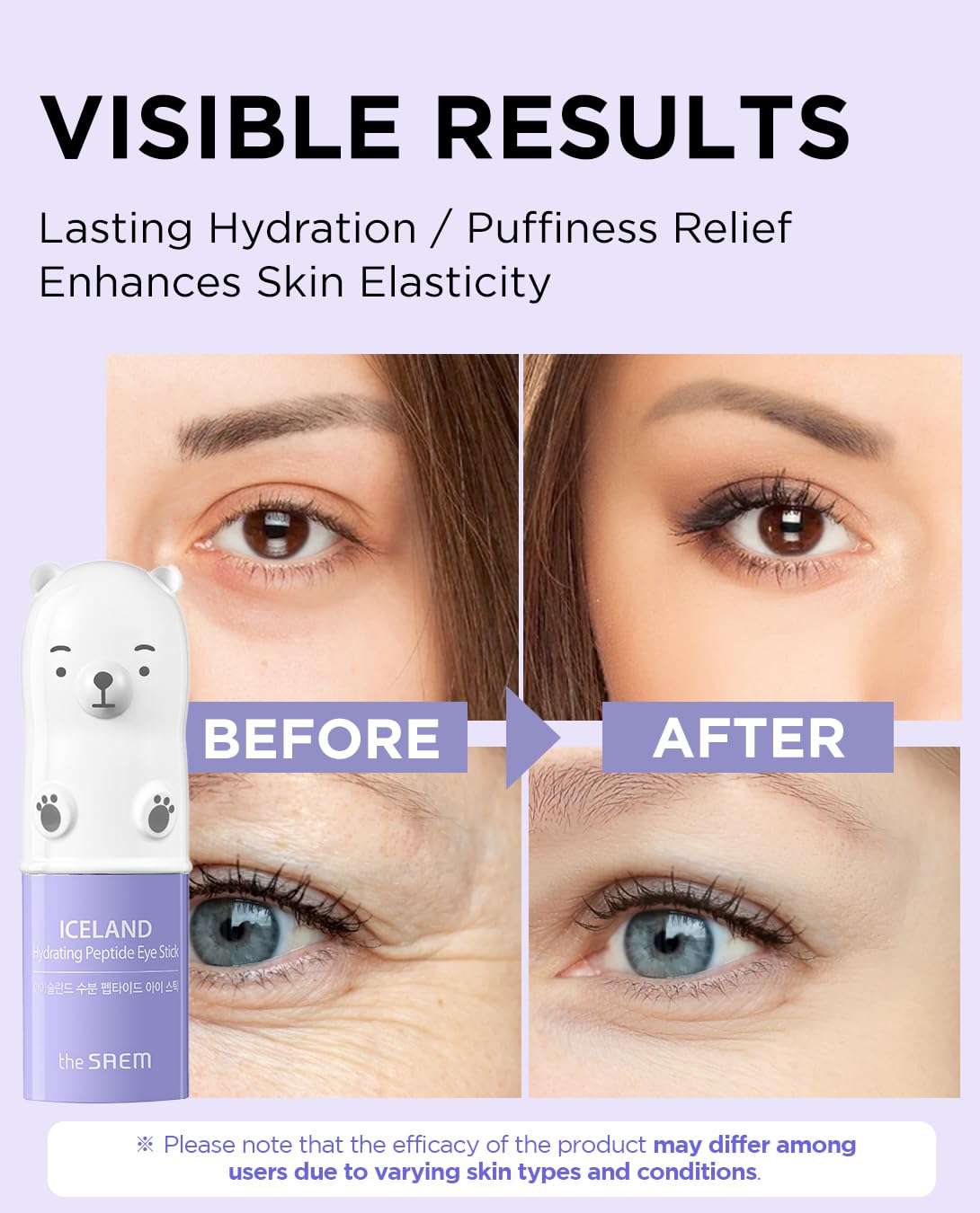 THESAEM Iceland Hydrating Peptide Eye Stick 0.24oz - Elasticity, Cooling, Moisturizing Eye Balm for Loose Skin – Under Eye Treatment - Balm to Smooth Skin Texture - Daisy Flower Scent