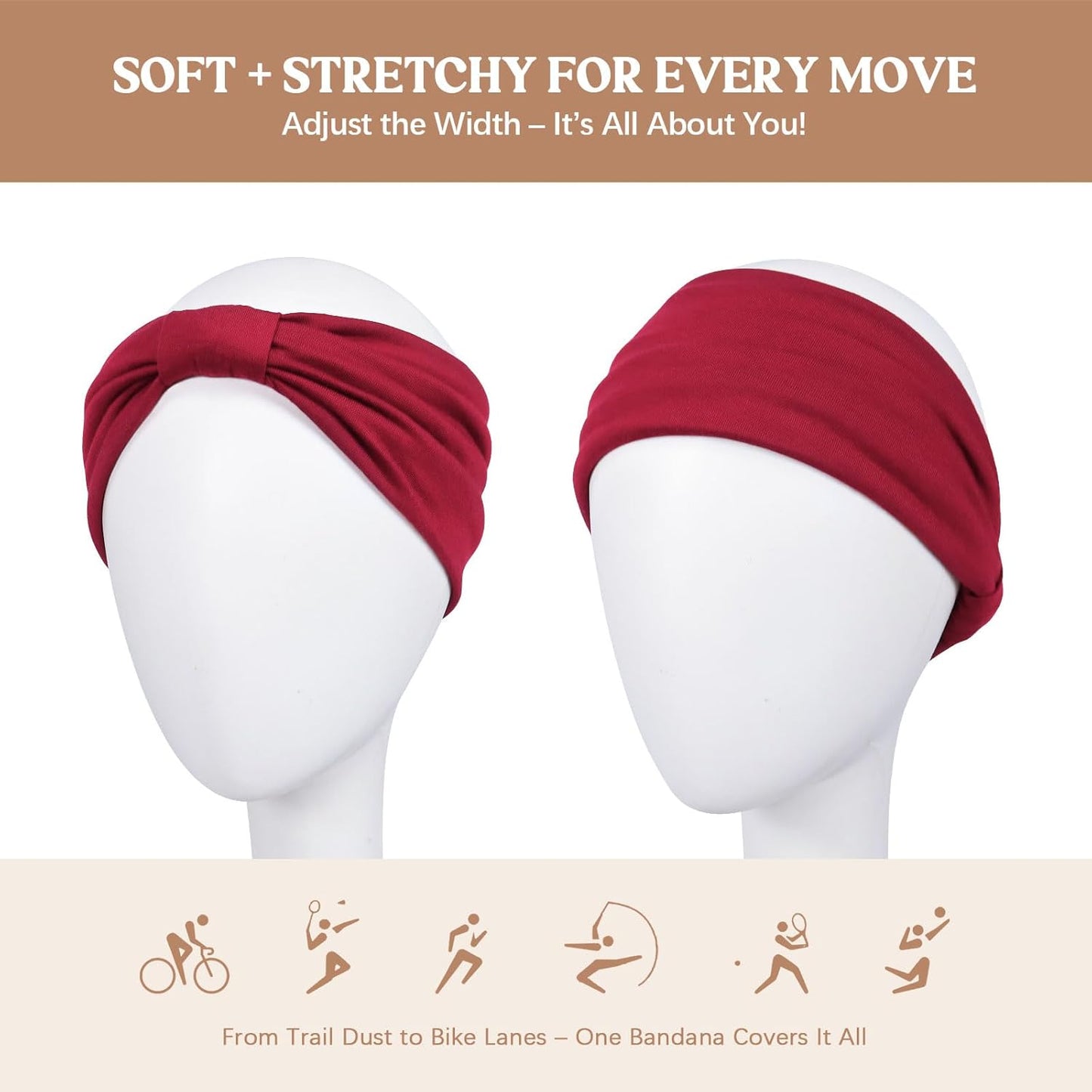 Wide Headbands for Women Knotted No Slip Head Bands Soft Turban Headband Hair Accessories Boho African Solid Color Head Wraps for Women Yoga Workout Pack of 6 (Fashion)