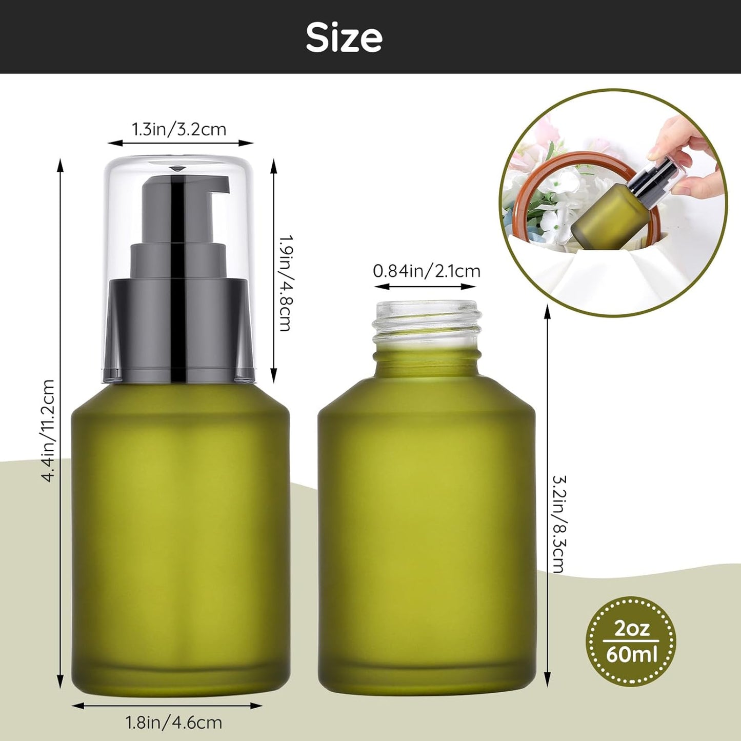 Segbeauty 2oz Frosted Glass Travel Lotion Container Refillable, 5pcs Small Travel Containers for Creams, 60ml Mini Empty Lotion Bottles with Pump Dispenser, Cosmetic Containers Bottle for Oils Creams