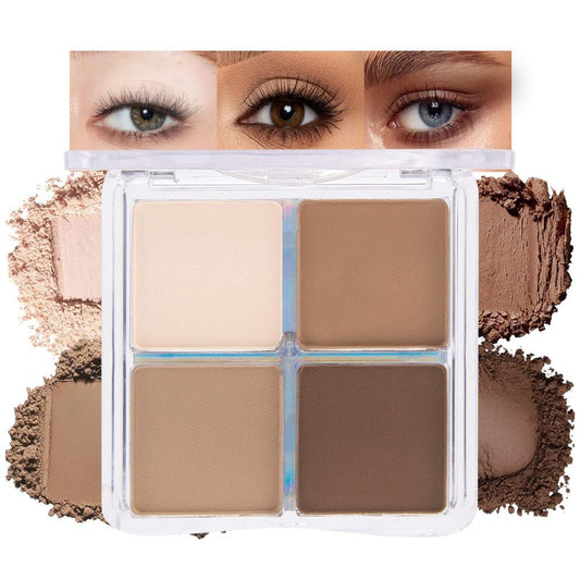Powder Eyeshadow Quad, Beige Nude Taupe Brown Matte Eye Shadow Palette Makeup, Neutral Vegan Shimmer Quads Eye Shadow Palette for Older Women Pigmented Waterproof, paleta de sombras de ojos, 15