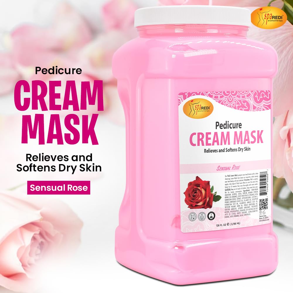 SPA REDI - Body and Foot Cream Mask, Sensual Rose, 128 Oz - Pedicure Massage for Tired Feet and Body, Hydrating, Fresh Skin - Infused with Hyaluronic Acid, Amino Acids, Panthenol, Comfrey Extract