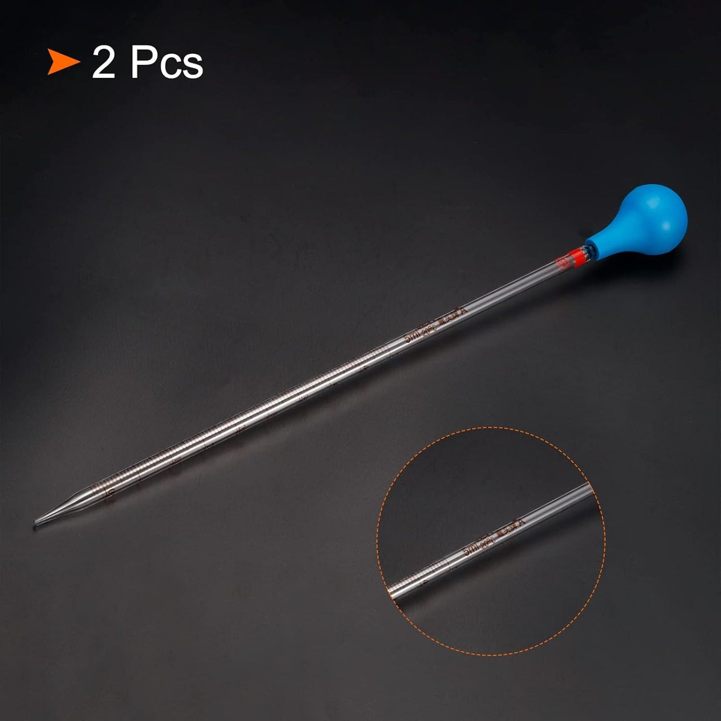 PATIKIL Graduated Dropper Pipettes Kit, 2pcs 5ml Borosilicate Glass Pipette with Rubber Cap for Transfer Liquid for Lab, Chemistry, Clear