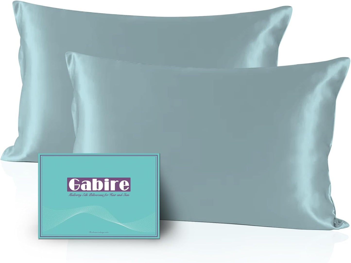 Mulberry Silk Pillowcases Set of 2, Both Sides Real Silk Pillow Covers for Hair and Skin Prevent Acne Pillowcase Organic Silk Pillowcase 2 Pack with Hidden Zipper, Haze Blue, King (20"×36")