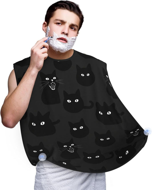 Beard Apron Hair Catcher, Black Cat Shave Bib, Waterproof Non-Stick Shaving Bib, Trimming Grooming Tool for Dad Men Anniversary