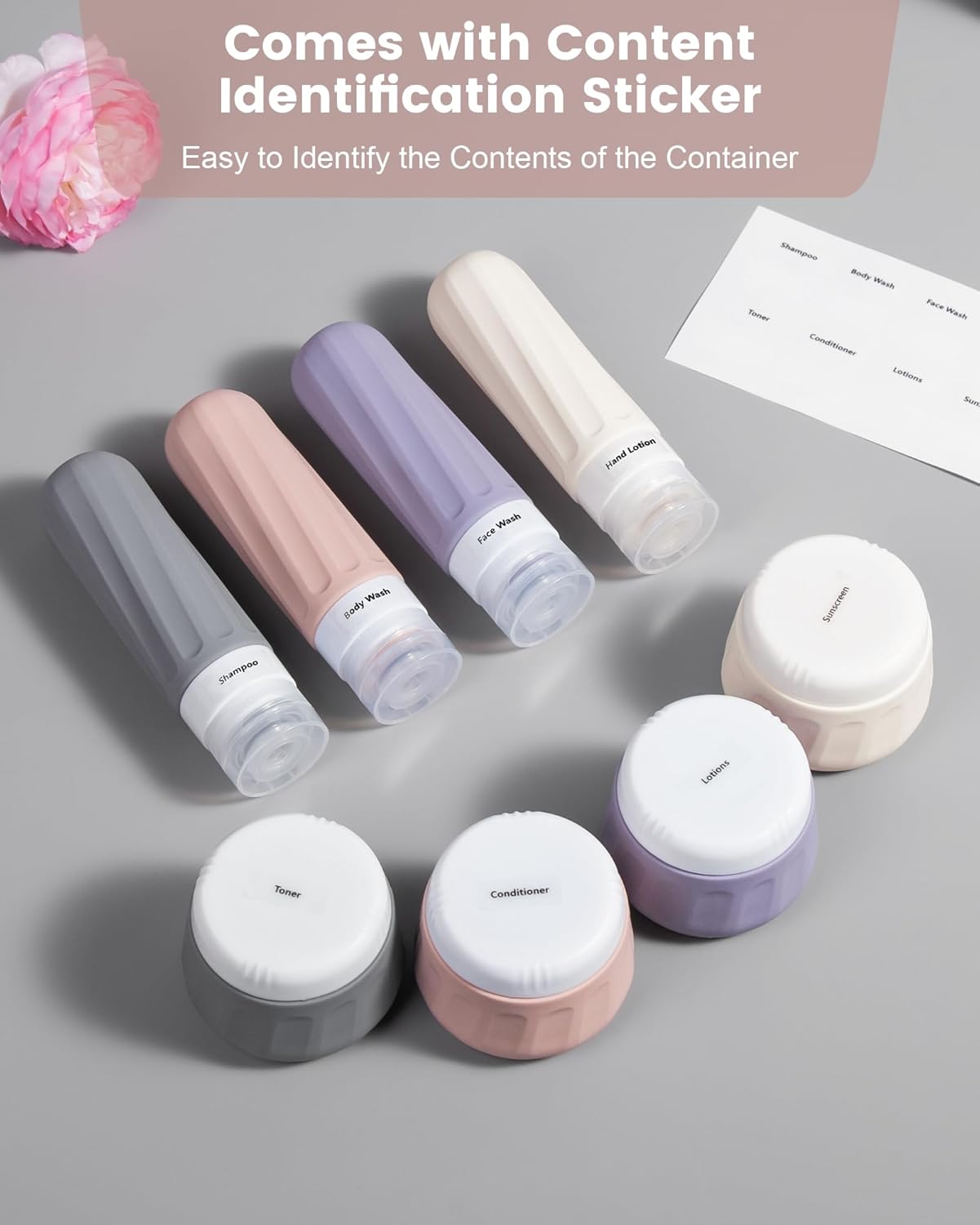 Travel Bottles for Toiletries 8 Pack, Travel Size Toiletries, Tsa Approved Travel Size Containers 3oz, with Travel Essentials Clear Bag, Leak Proof Silicone Squeezable Creams Jars