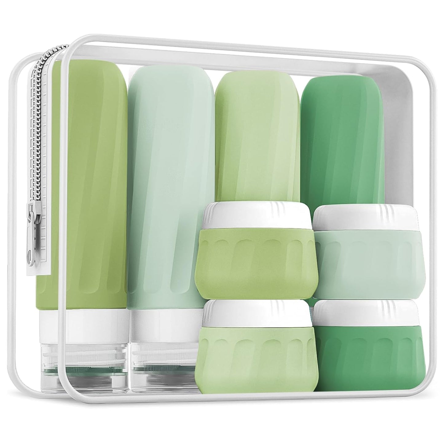 Travel Size Toiletries 10 Pack, TSA Approved 3oz & 1oz Silicone Refillable Containers with Clear Travel Bag