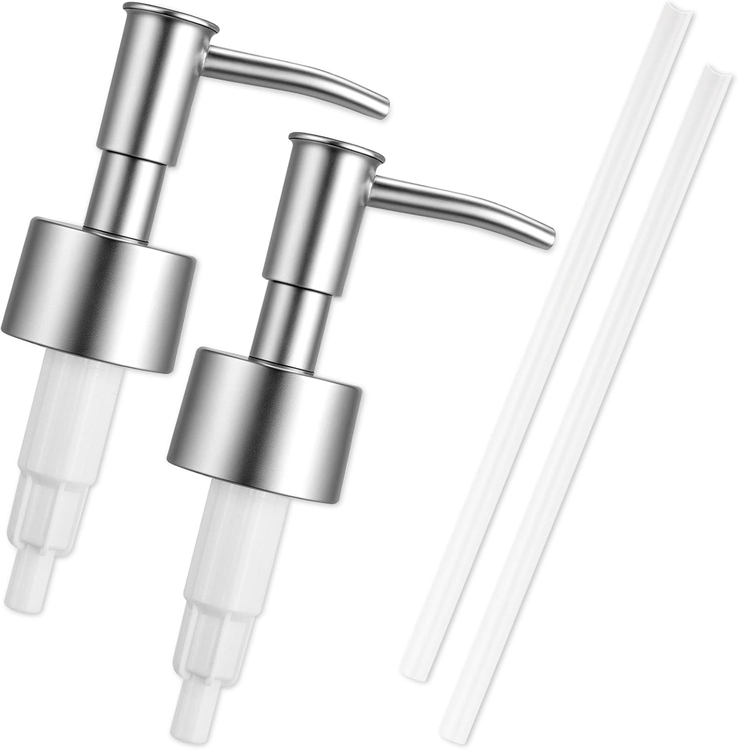 2 Pack Silver Soap Dispenser Pump Replacement Heads, Compatible with Regular Mouth Plastic Bottles for Liquid Soap, Lotion, Shampoo, and More