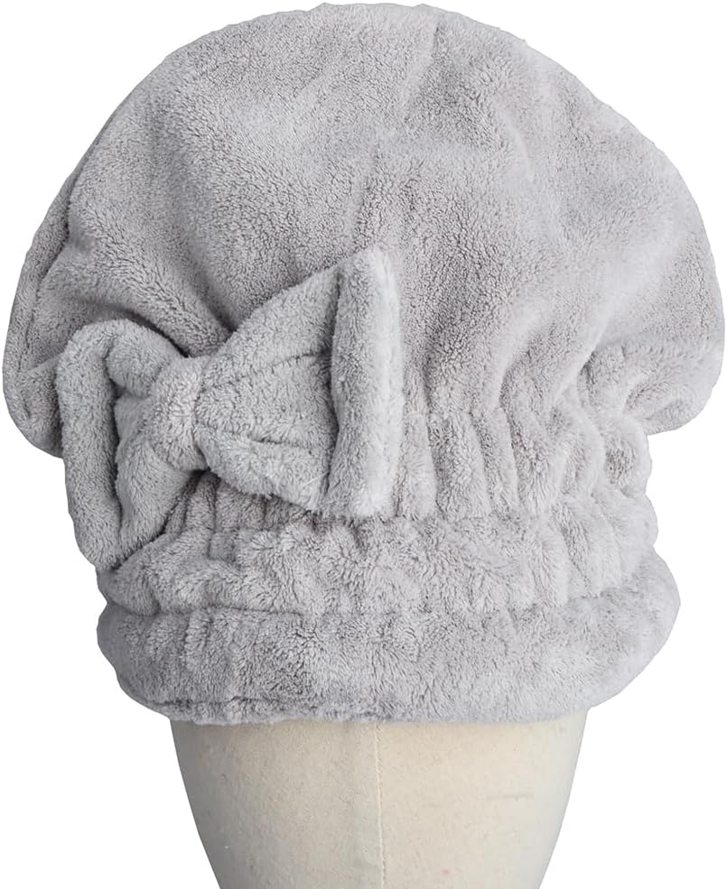 HOPESHINE Microfiber Hair Towel Cap for Women Wet Short or Long Curly Hair Super Absorbent Quick Dry Turbans Anti Frizz Great Gift for Women and Girls (Black+Grey, 2)