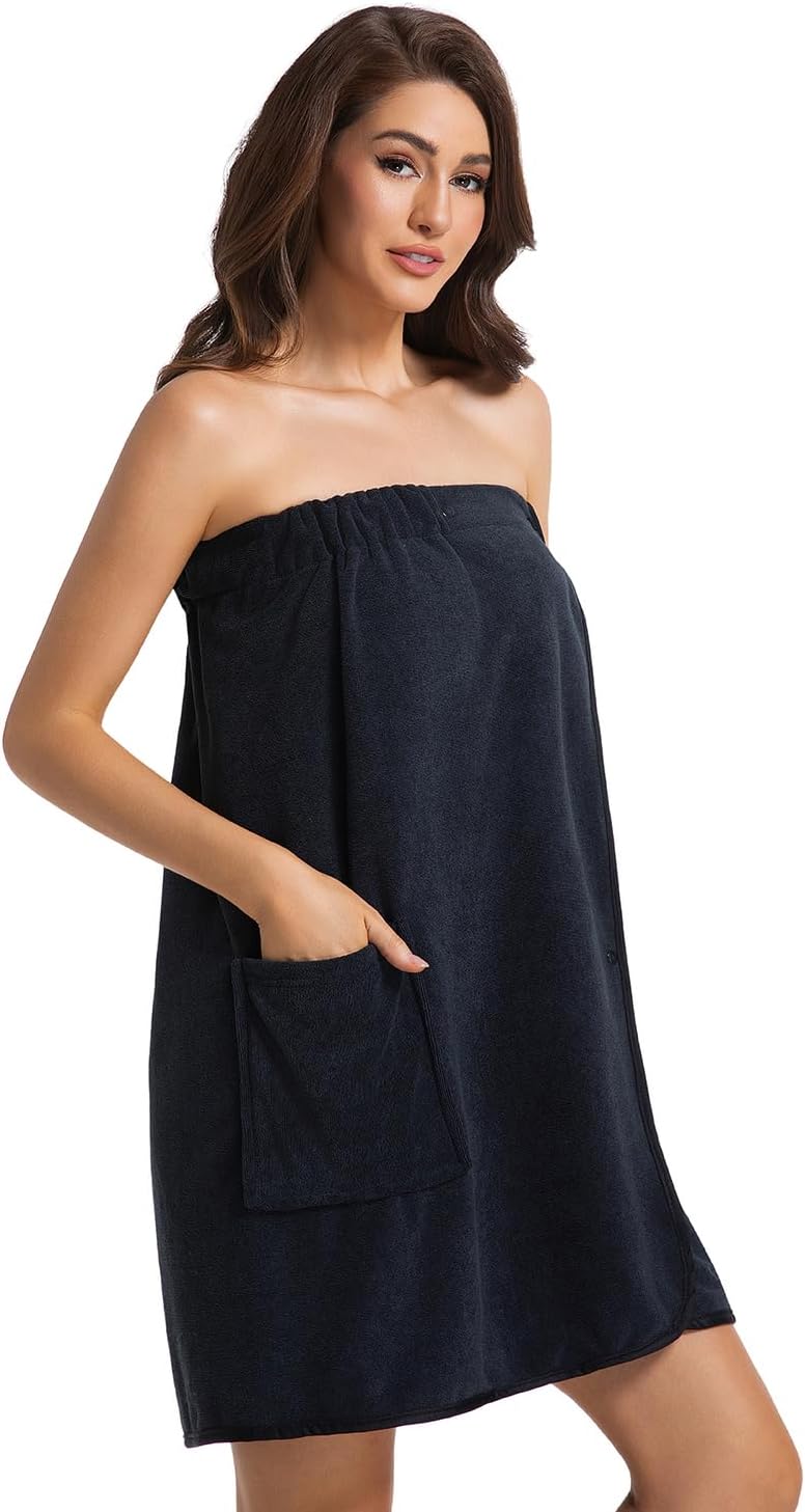 Womens Towel Wrap Bath Robe Lightweight Spa Body Wrap Shower Adjustable Snap Closure Bathrobe