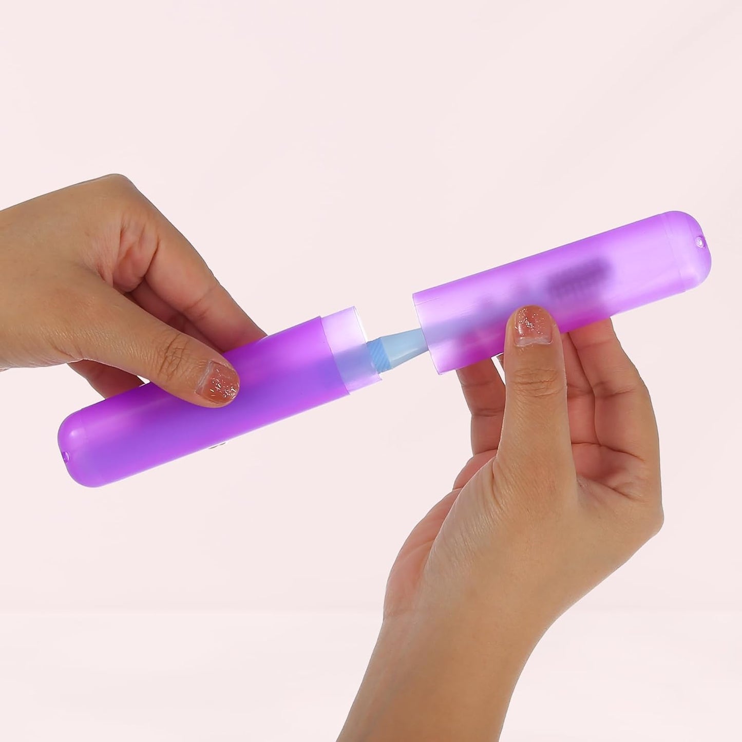 VOCOSTE 2 Pcs Toothbrush Travel Case, Plastic, Lightweight, Purple Blue, 7.48"x1.06"