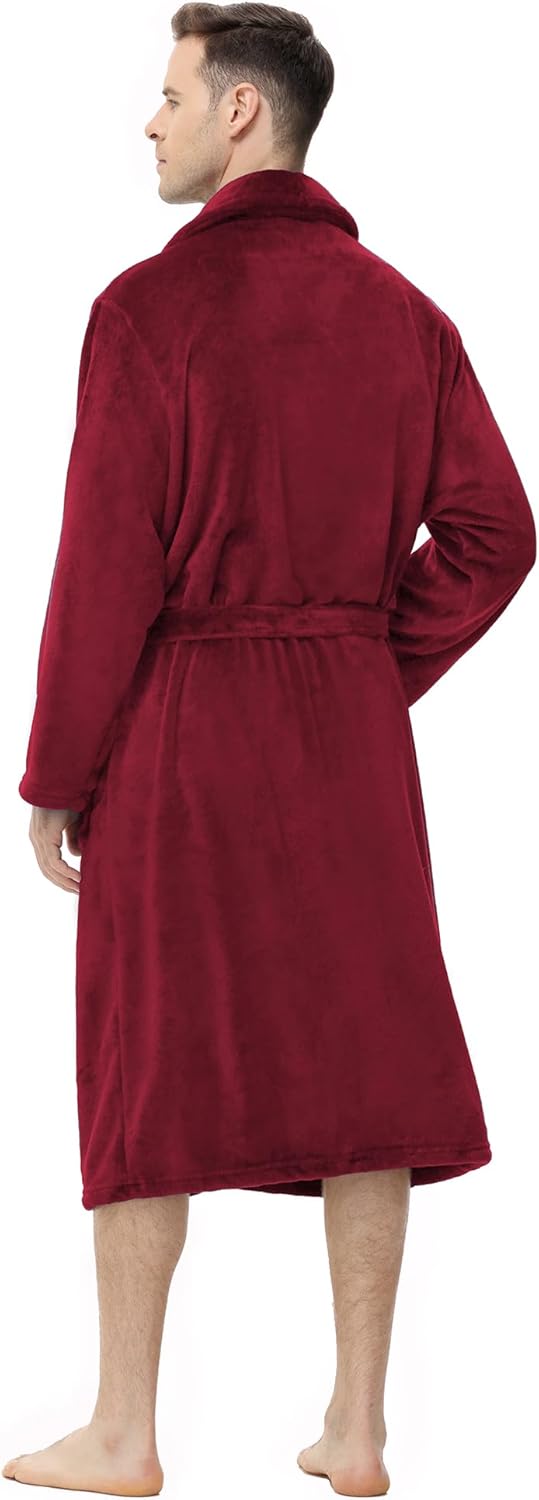 Yurhap Mens Fleece Robe, Soft Plush Robe for Men, Fluffy Bathrobe with Belt & 2 Pockets