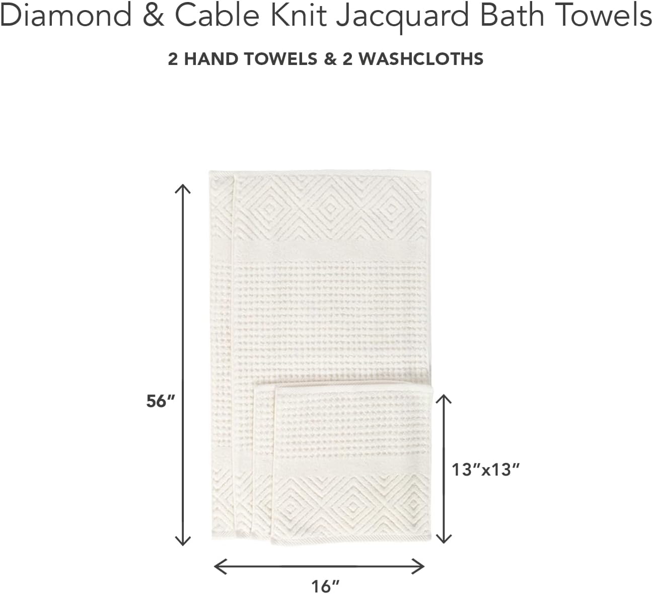 Texere 100% Organic Cotton Cable Jacquard 650 GSM Luxury Towel Sets - Ultra Soft and Absorbent Hotel and Spa Quality (Cable, Birch, 2 Hand & 2 Wash Towels)