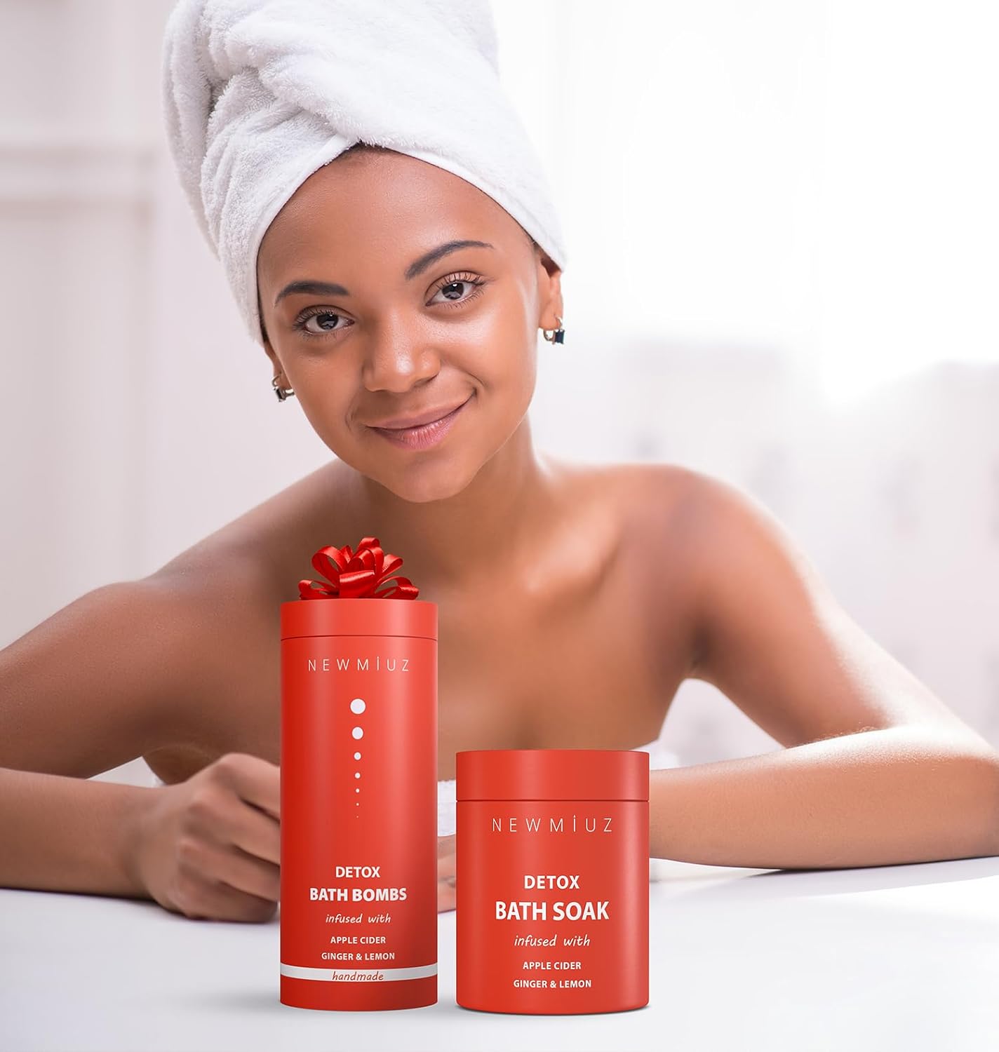 Natural Detox Bubble Bath Bombs Apple Cider Ginger Lemon Essential Oils Cleanse Hydrate Skin Extra Large Handmade Relaxing Spa Gift for Women Men