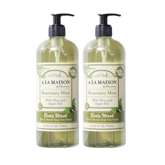 A LA MAISON Hydrating Body Wash Rosemary Mint, Uses: Body - Triple French Milled, Essential Oils, Plant Based, Vegan, Cruelty-Free, Alcohol & Paraben Free (25.36 oz, 2 Pack)