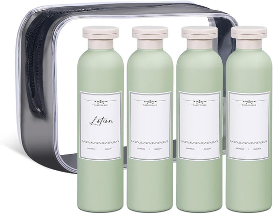 ASEVAT 8.8 oz Travel Refillable Shampoo Bottles, Plastic Empty Plastic Squeeze Bottles with Flip Cap, Travel Containers for Shampoo and Conditioner for Lotion, Cream and Liquids (4Pcs)