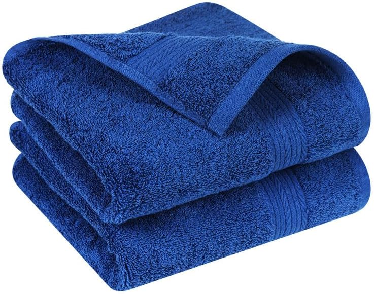 Ample Decor Hand Towel for Bathroom 18 X 28 Inch 600 GSM 100% Cotton, Soft Absorbent - Set of 2, Navy Blue