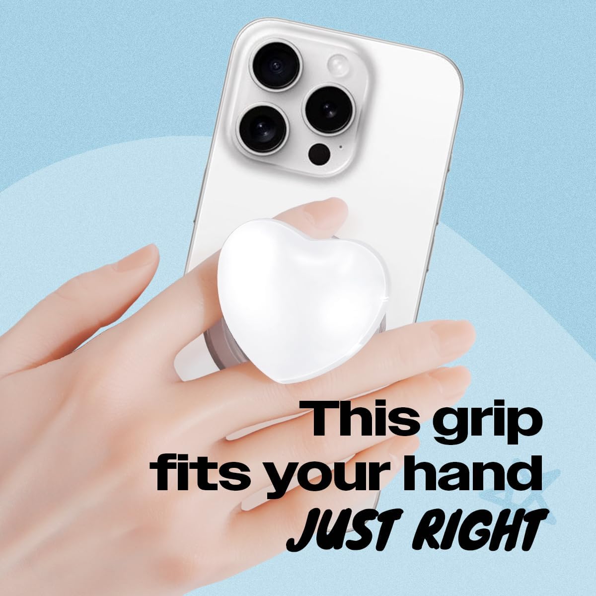 OnTheGrip Compatible with Magsafe Magnetic Cute Glass Heart Design Collapsible Mobile Phone Grip Stand Holder for Smartphone Tablet Cell Phone Accessory (White)