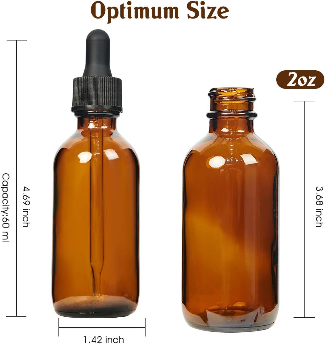 Eternal Moment 2 oz Eye Dropper Bottle(24 Pack), 60ml Amber Glass Bottles with Glass Eye Dropper for Essential Oils, Chemistry Lab Chemicals, Colognes & Perfumes