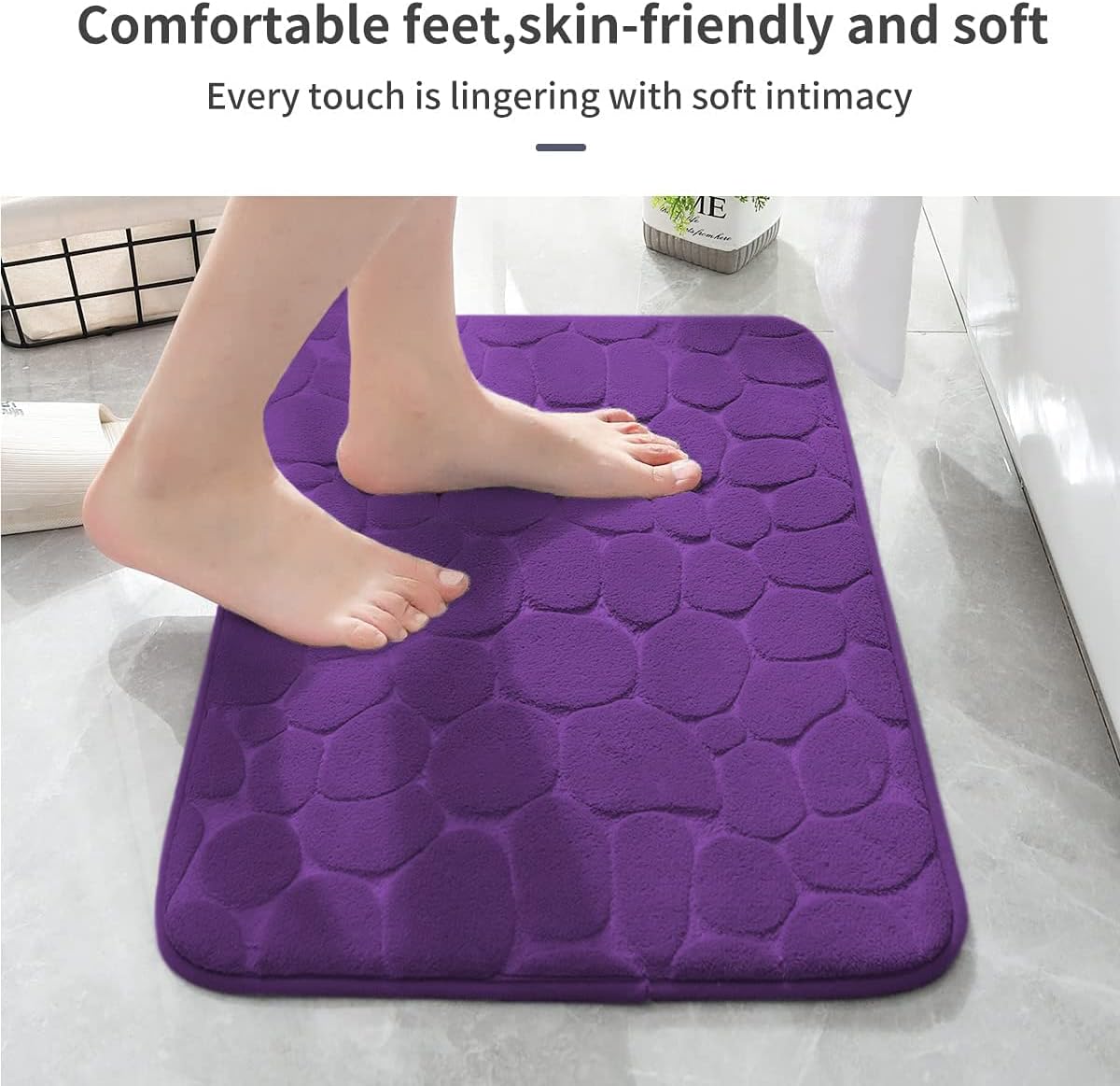 YIHOUSE Memory Foam Bath Mat Cobblestone Bathroom Rugs Super Water Absorbent Bath Mats for Bathroom Machine Washable Bath Rugs(20 x 32,Eggplant)
