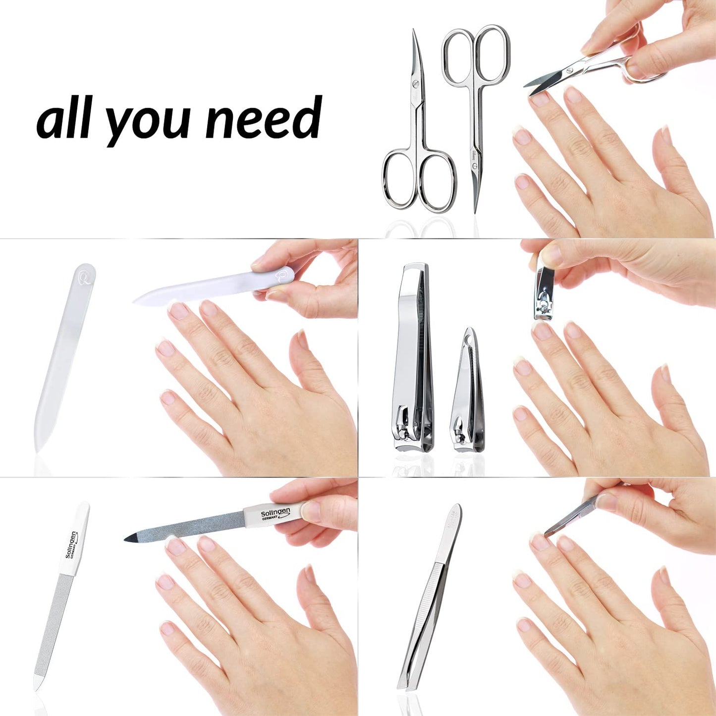 MarQus Manicure Set Men and Women - Nail Care Kit for Men and Women - Solingen Manicure Set made in Germany (except for Czech Glass Nail File and Clippers) - Manicure Kit Solingen