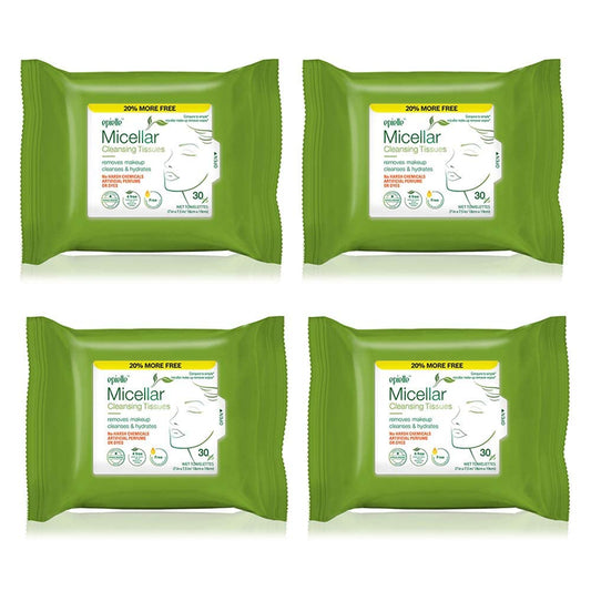 Epielle Micellar Makeup Remover Wipes, Gentle & Hydrating Daily Facial Cleanser Towelettes, Remove Dirt, Oil, Waterproof Mascara, Hypoallergenic & Alcohol-Free, 30 Count (Pack of 4)