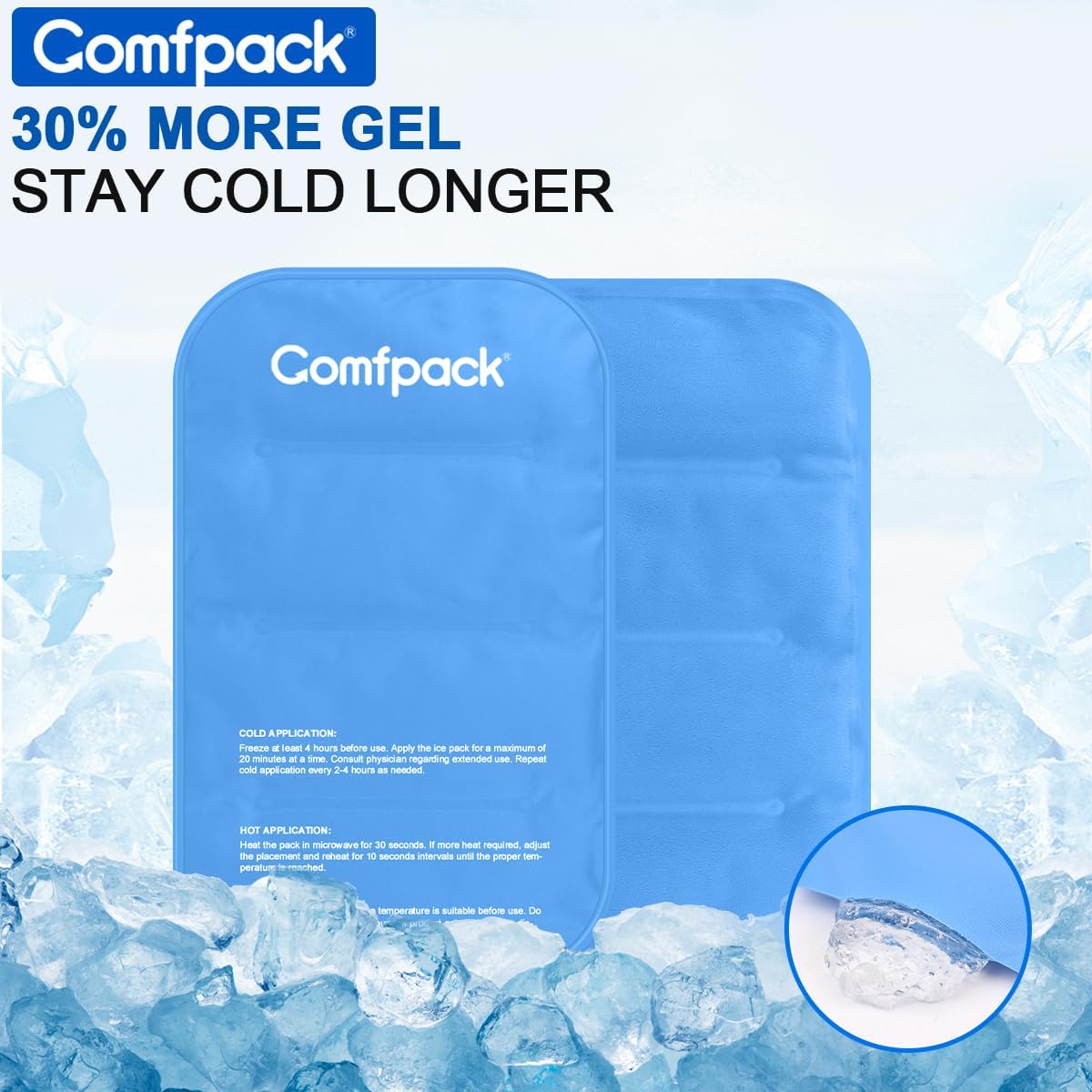 Large Ice Pack for Injuries Gel Pack for Lower Back Pain Relief Reusable Hot Cold Therapy Cold Pack for Back, Shoulder Elbow Pain, Hip Replacement Surgery, Knee Swelling, 9.8 × 17.7"