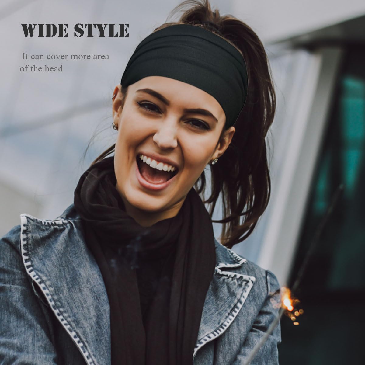 Wide Headbands for Women Stretchy Headband Workout Head Bands for Women's Hair Band Non Slip Head Wrap Black White Gray 6 Pack