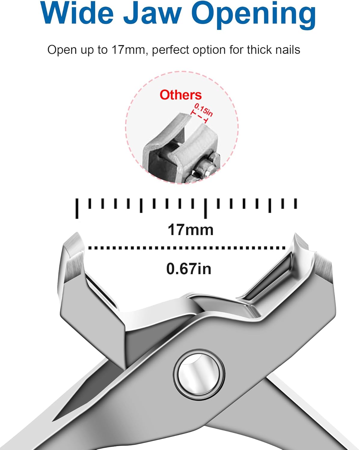 Nail Clippers for Thick Nails, Sturdy Sharp Heavy Duty Large Wide Jaw Opening Anti-Splash Fingernail and Toenail Clipper with Catcher for Seniors, Men & Women, Adult, Silver