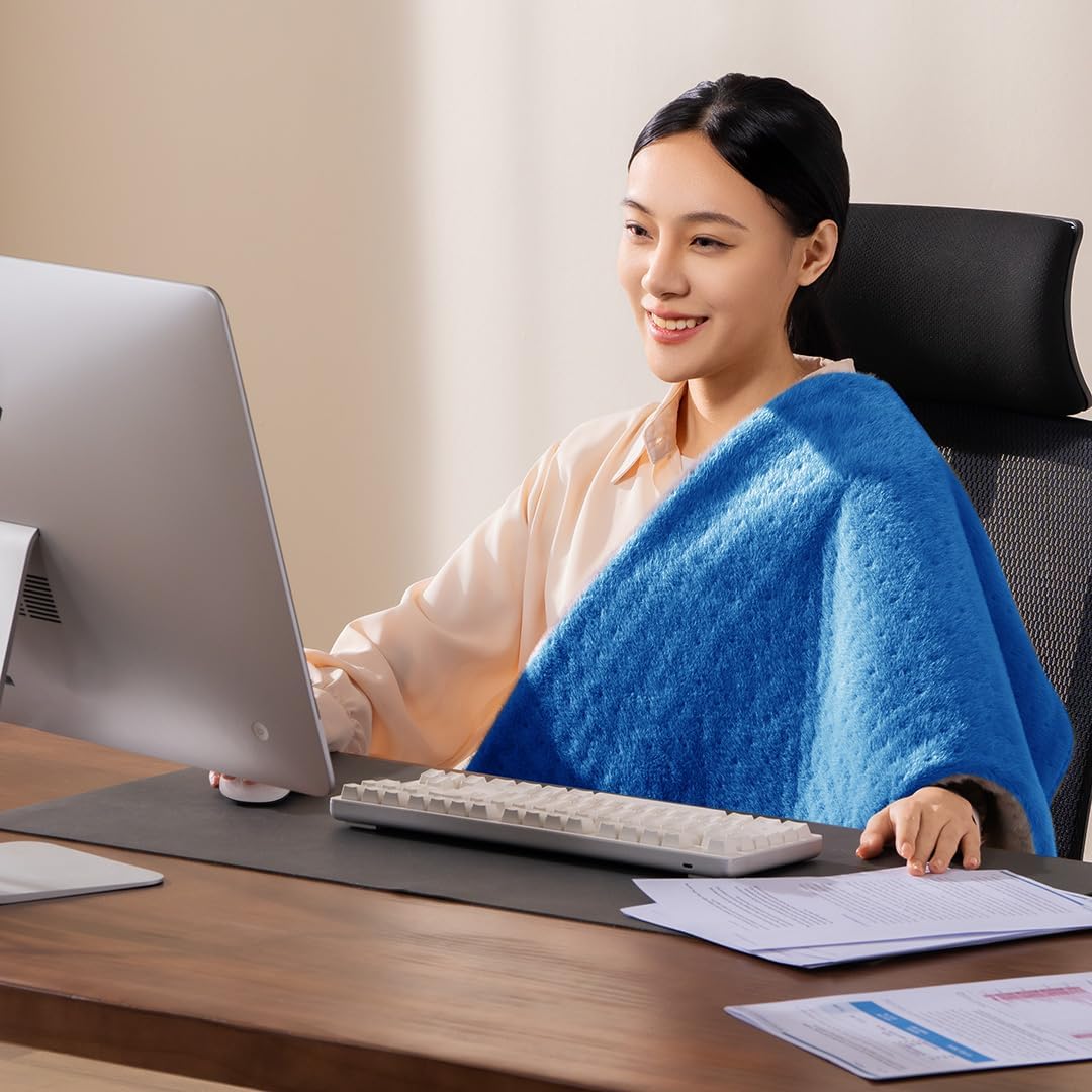 Boncare® 17"x33" Extra Large Heating Pad for Back Pain Relief & Period Cramp Without Auto Shut Off & 5 Auto Shut-Off Timers, 6 Heat Levels 9 Hr Auto Off and 12.6ft Cord Bed Foot Warmer(Blue)