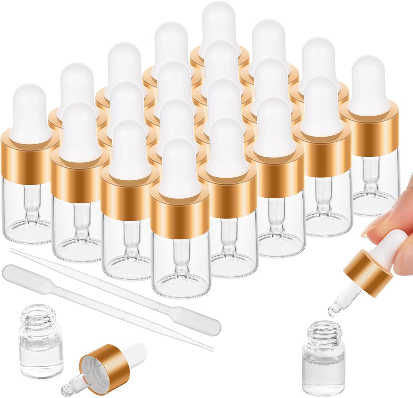 20 Pack Mini Dropper Bottle for Cuticle Oil, 2ml Small Sample Essential Oil Dropper Bottles for Travel, Clear Empty Vails for Cosmetic Perfume