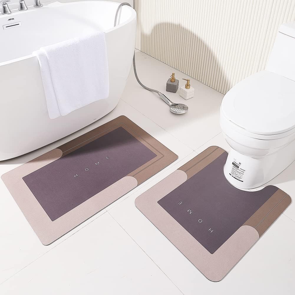 HelloTree 2Pcs Ultra Soft Napa Skin Bath Mat and U-Shaped Toilet Rug, Water Absorbent and Non Slip Shower Bath Rug for Bathroom, Tub and Shower - 20"x32"+20"x24", Khaki