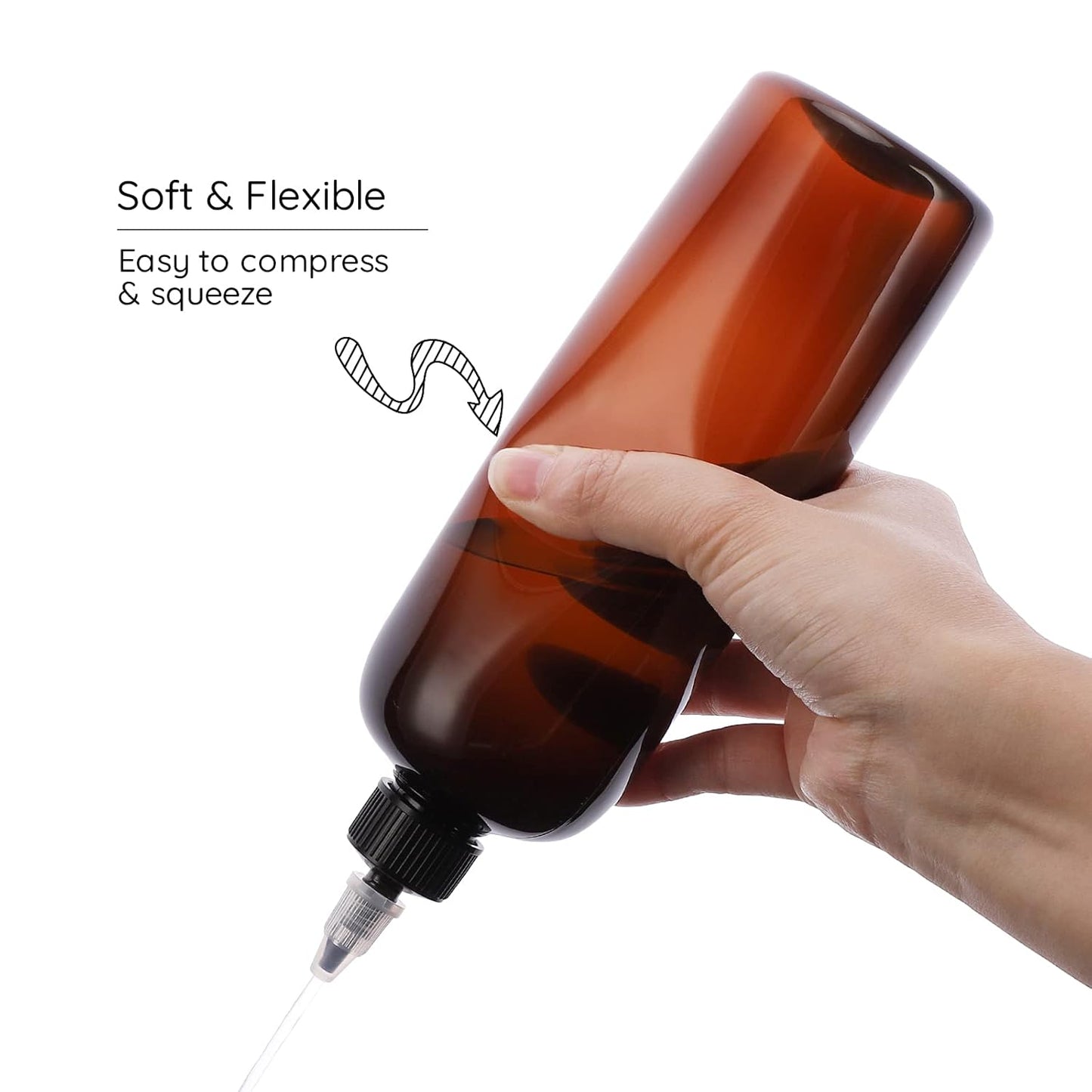 Segbeauty 16.9oz Amber Squeeze Bottles, 2Pcs 500ml Refillable Hair Dye Colored Applicator Bottle with Angled Tip, PET Twist-On Top Tip Plastic Empty Dyeing Tool for Hair Color Perm Oil Salon