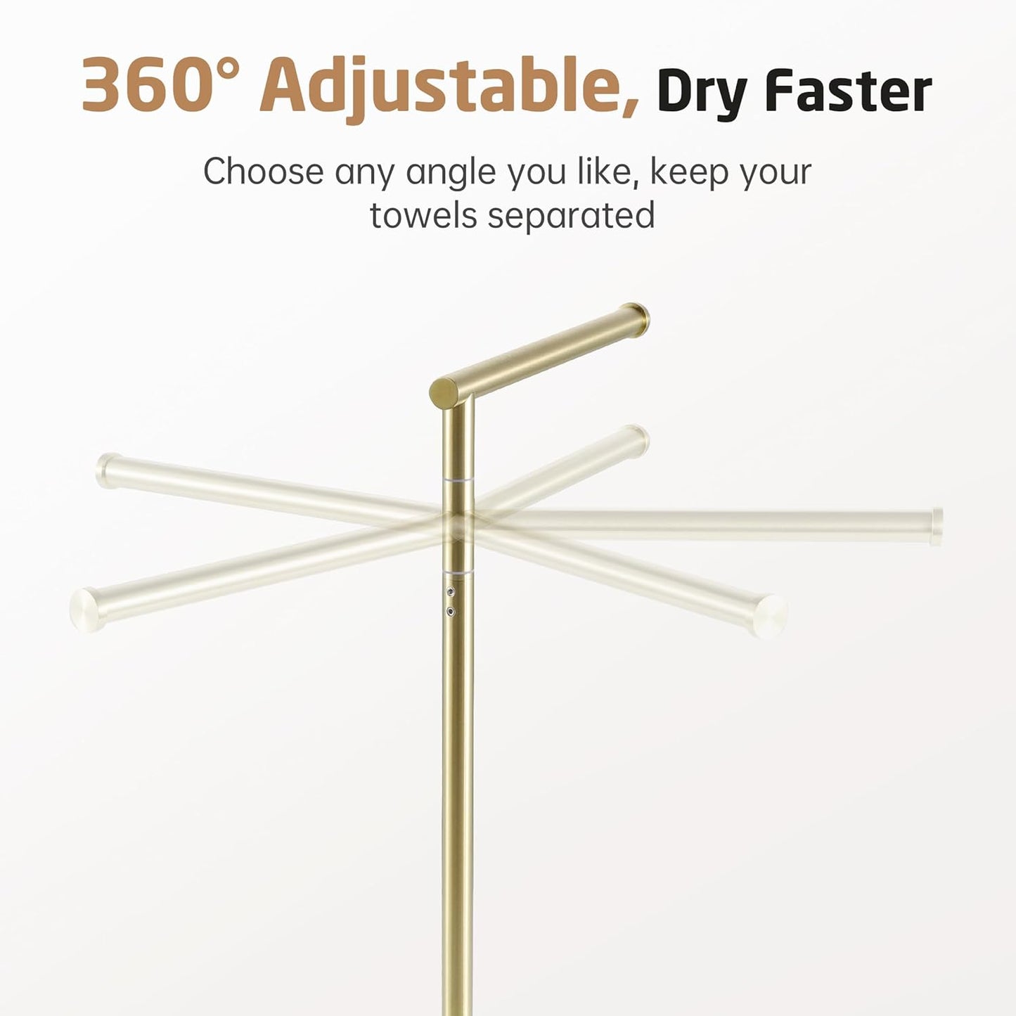 KES Gold Hand Towel Holder Stand for Bathroom, Countertop Towel Stand with Weighted Marble Base, 17.3" Standing Swivel Towel Rack Adjustable 2 Arms, 18/8 Stainless Steel, Brushed Gold, BTH233A-BZ