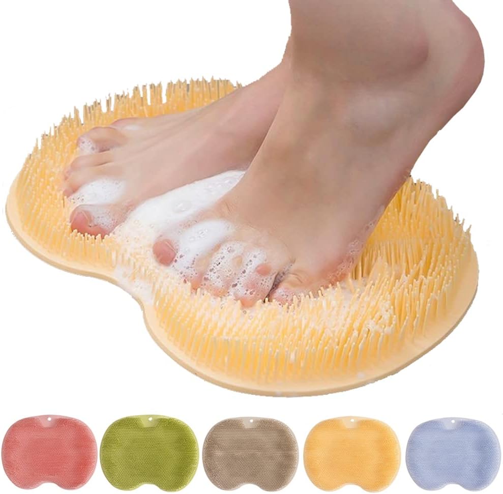 Silicone Shower Foot Scrubber Mat, Upgraded Wall Mounted Slip Suction Cups Foot Scrubber Cleaner, 2025 New Foot Back Cleaning Pad Back Washer Back Exfoliating Bath Wash Pad (Orange)