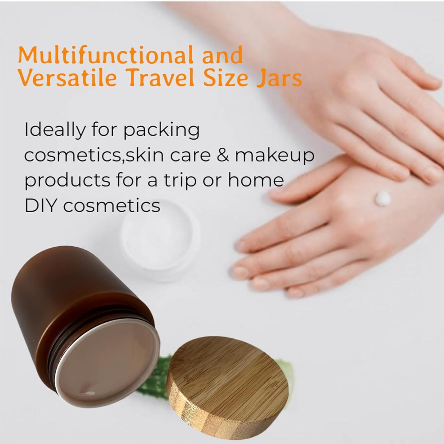 Empty Bamboo Lid Jar 8oz/250g,Refilable Plastic Round Cosmetic Containers for Powder,Body Butter,Cream,Lotion,Wide Mouth Makeup Sample Storage Pot Dispenser Brown