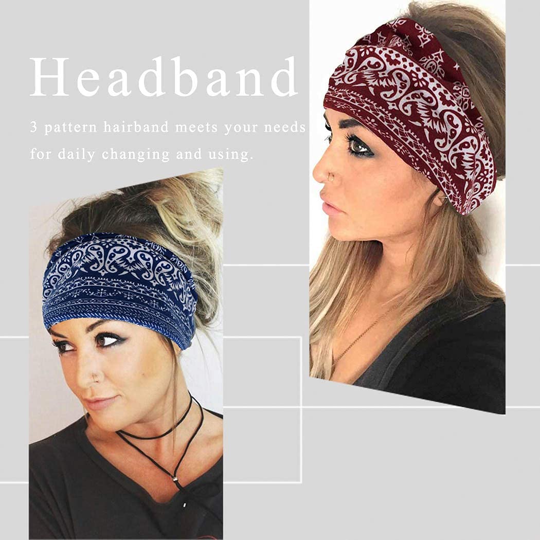 Yeshan Wide Bandana headbands for Women Boho Bandeau Headbands Knot Hair Scarf Bands Stretch Floral Printed Non Slip Headbands Elastic Turban Head Wraps Thick African Headbands,Pack of 6
