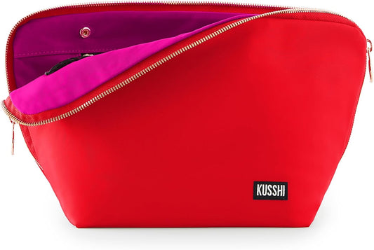 KUSSHI Washable Travel Makeup & Cosmetic Bag - Brush Organizer Sold Separately (Vacationer, Candy Apple Red/Pink)