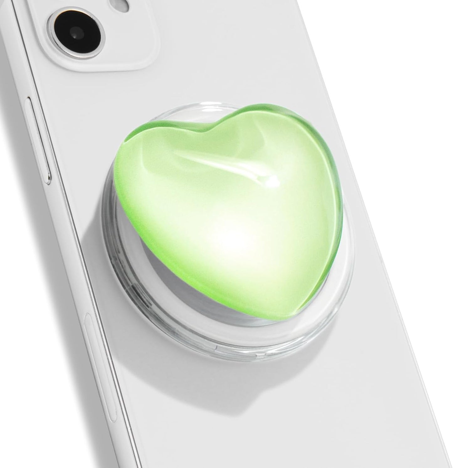 OnTheGrip Compatible with Magsafe Magnetic Cute Glass Heart Design Collapsible Mobile Phone Grip Stand Holder for Smartphone Tablet Cell Phone Accessory (Green)