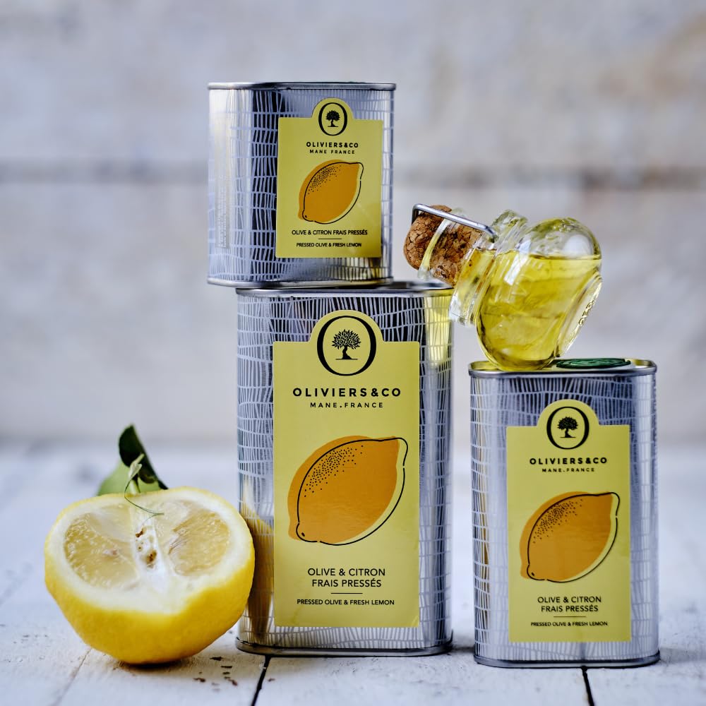 Lemon Olive Oil by Oliviers & Co. | Cold Pressed Extra Virgin Olive Oil and Fresh Lemons | Everyday and Cooking EVOO from Italy | Gourmet Flavored Lemon Oil in Tin Can | 16.8 Fl oz