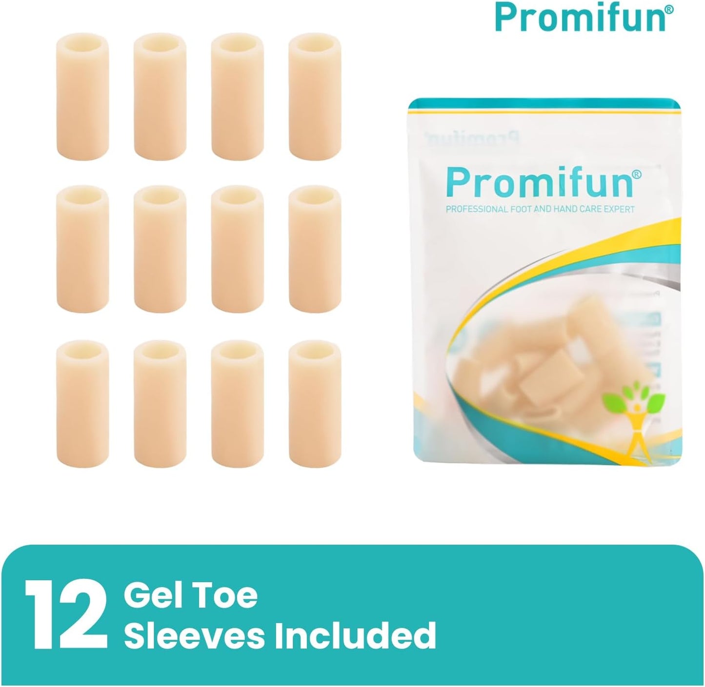 Silicone Toe Protectors – 12 Pack Silicone Toe Sleeve for Hammer Toes, Corns, Calluses, Blisters – Soft Gel Toe Tube Pads for Pain Relief(Beige)