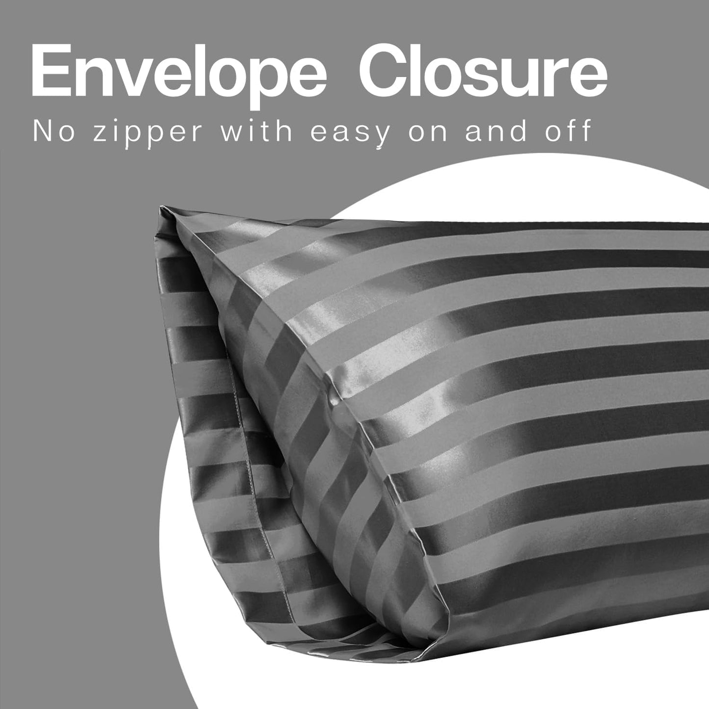 MR&HM Satin Body Pillow Cover, Soft and Breathable Body Pillow Case with Envelope Closure, Cooling and Silky Long Pillowcase for Hair and Skin,Grey (20x54, Dark Grey Striped)