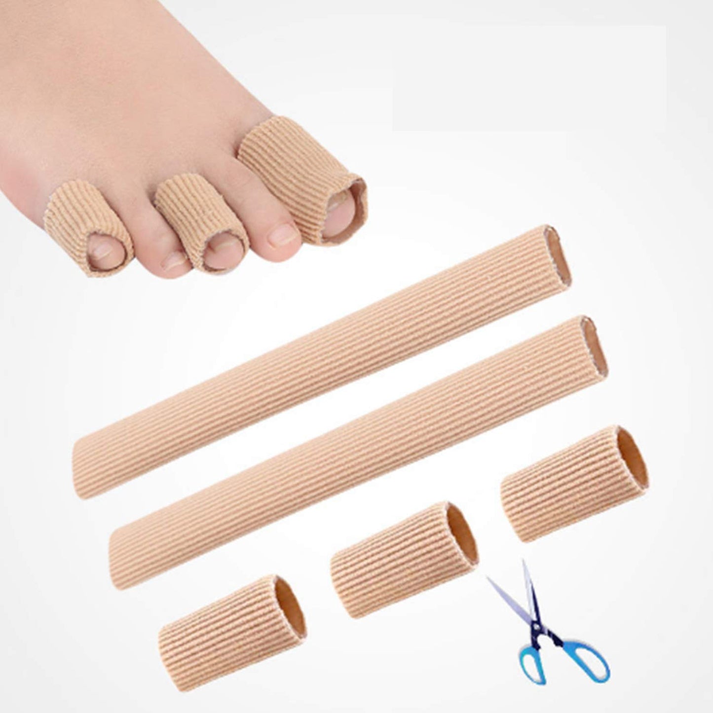 5 Pieces Toe Cushion Fabric Toe Tubes Finger Sleeves Protector with Fabric and Gel Cushion for Corns, Blisters, Calluses, Hammer Toes and Fingers Protectors (M Size)