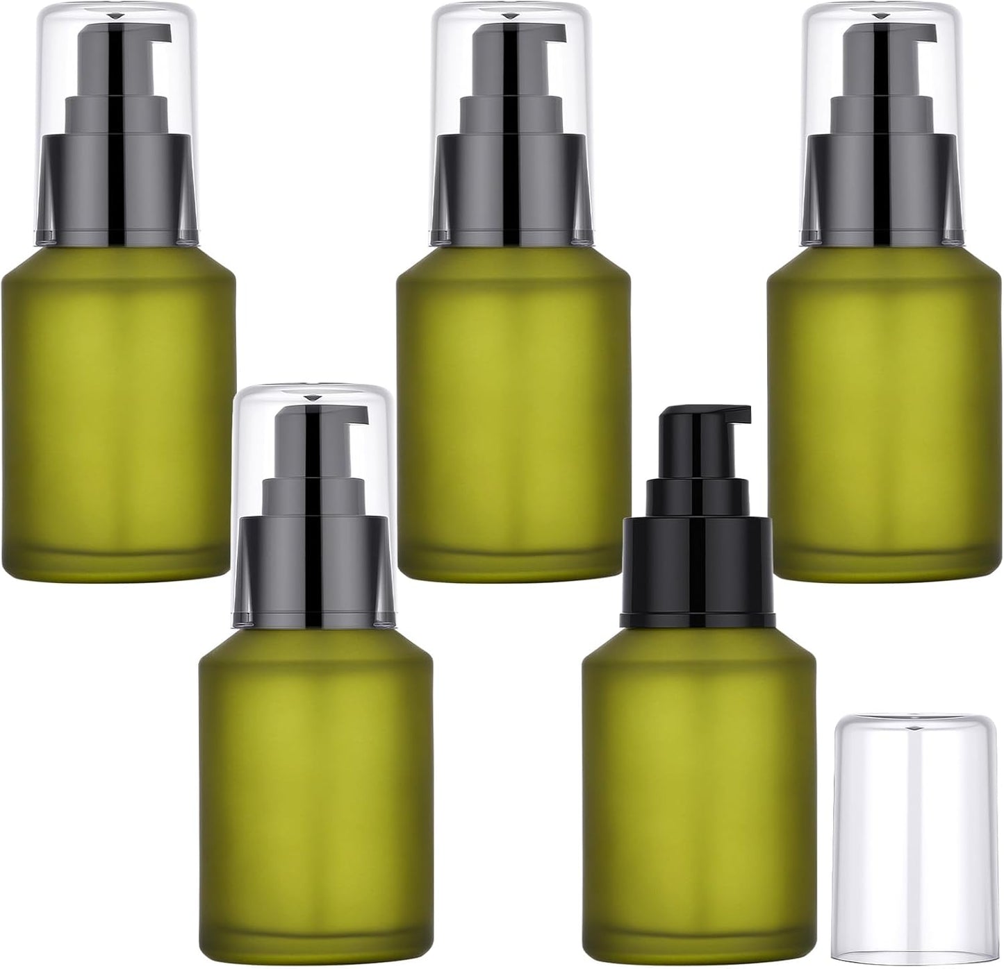 Segbeauty 2oz Frosted Glass Travel Lotion Container Refillable, 5pcs Small Travel Containers for Creams, 60ml Mini Empty Lotion Bottles with Pump Dispenser, Cosmetic Containers Bottle for Oils Creams