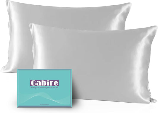 Mulberry Silk Pillowcases Set of 2, Both Sides Real Silk Pillowcase for Hair and Skin Cool Organic Silk Pillow Cases 2 Pack with Hidden Zipper, Silver Grey, Standard (20"×26")
