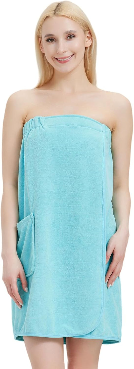Womens Bath Body Wrap Towel Lightweight Shower Spa Wrap Robe Adjustable Closure Bathrobe