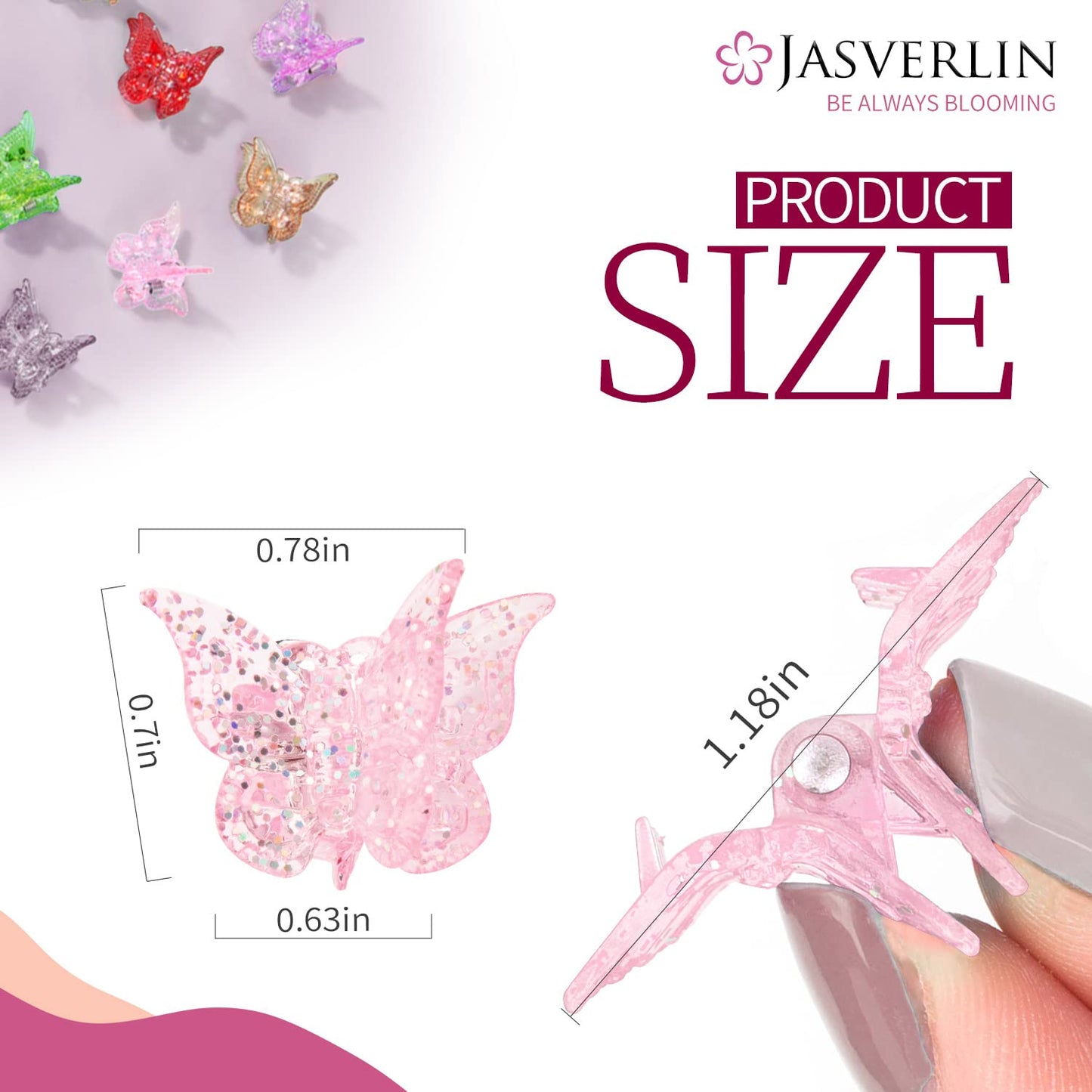 Glitter Mini Butterfly Hair Claw Clips, Sparkly Colorful Hair Accessories for Girls and Women - 90s Y2K Cute, Small, Tiny Clip in 10 Assorted Colors, Set of 50 (Glitter)