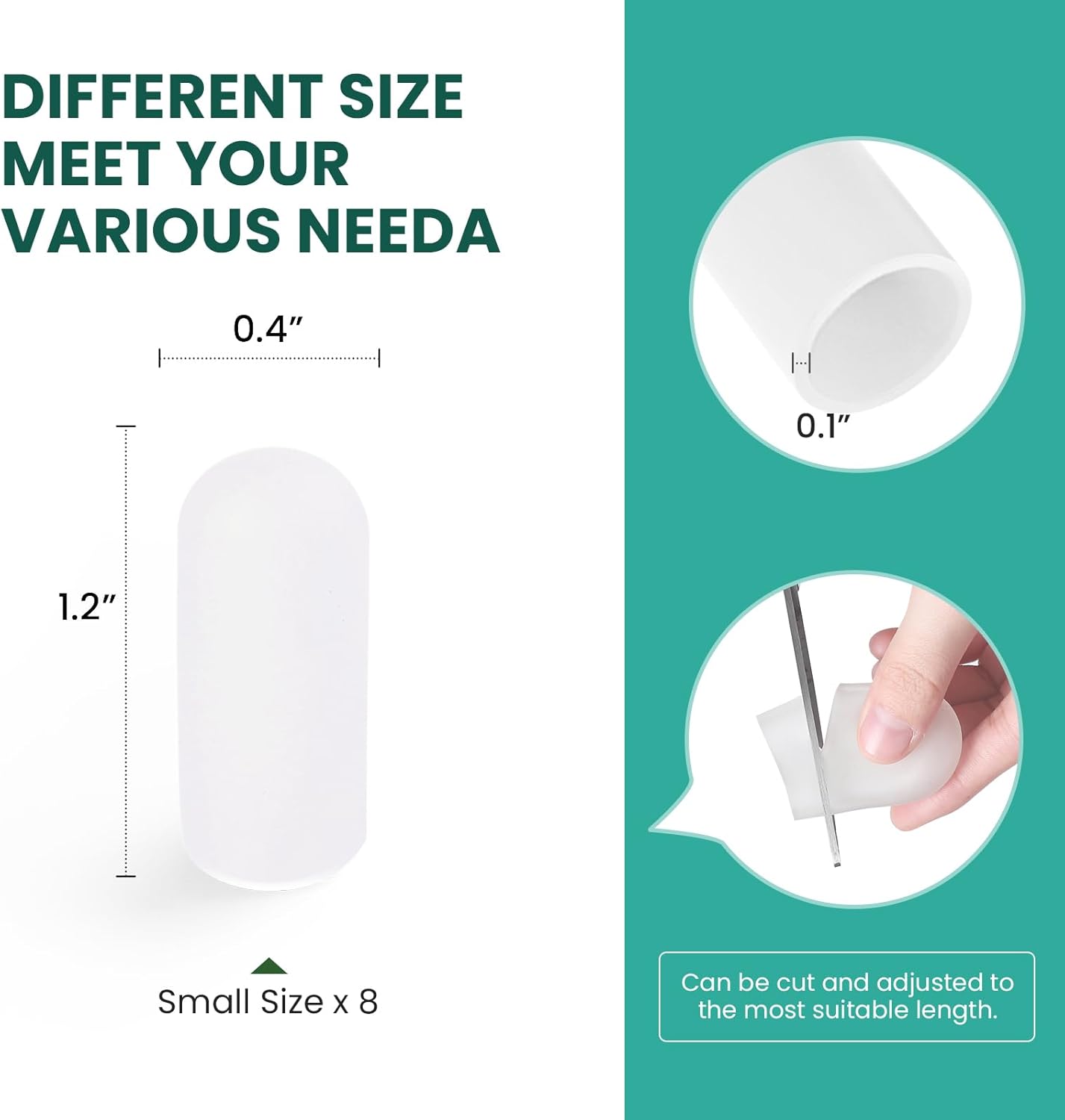 Welnove Gel Toe Cap and Protector - Silicone Toe Covers - Toe Cushions for Pain Relief, Missing or Ingrown Toenails, Corns, Calluses, Blisters - Infused Aloe Vera Extract (8 Small, Clear)